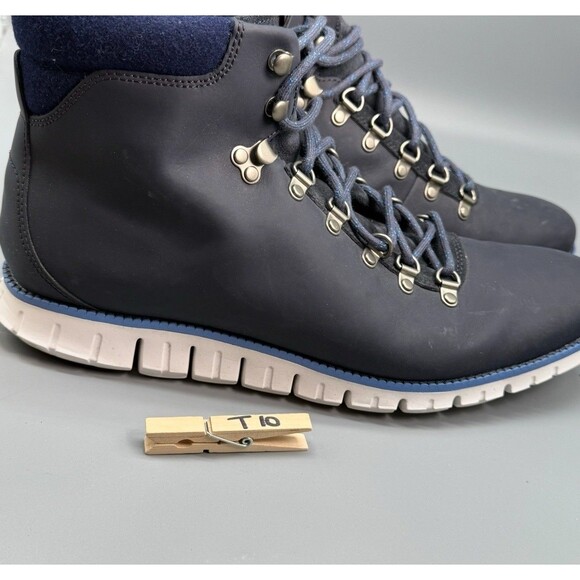 Cole Haan Zero Grand Men's 13 Black Blue White Leather Hiker Boots Lace-Up Ankle - Picture 11 of 11